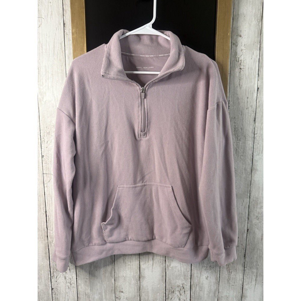 Marc New York Women's Sweater M Purple 1/4 Zip Ribbed Knit Long Sleeve Mock Neck